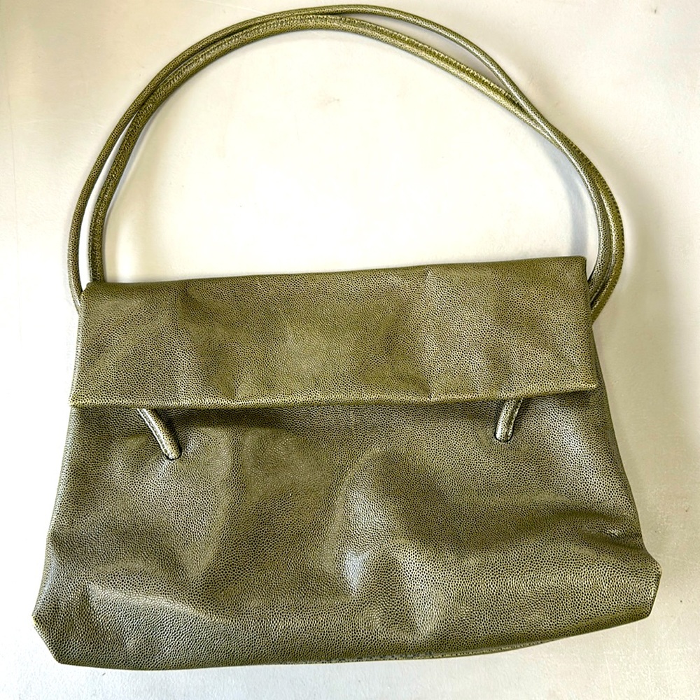 Designer Walter Steiger Green Pebble Leather Shoulder handbag